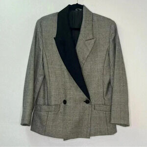 Moda Polska Warszawa Doble Breasted Wool Plaid Blazer Sz 10